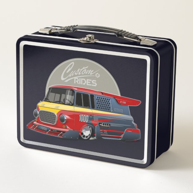Customised retro race van concept metal lunch box (Front)