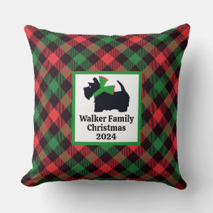 Customised Retro Red Green Black Scottish Terrier  Cushion
