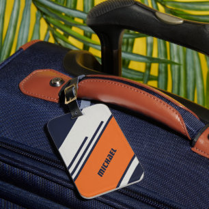 Customised Retro Stripes in Blue Orange Luggage Tag