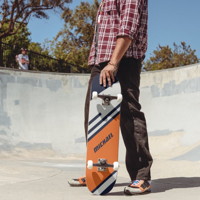 Customised Retro Stripes in  Blue Orange  Skateboard (Outdoor 2)
