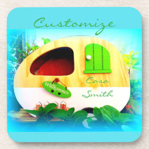 Customised Retro Vintage camper blue Coaster