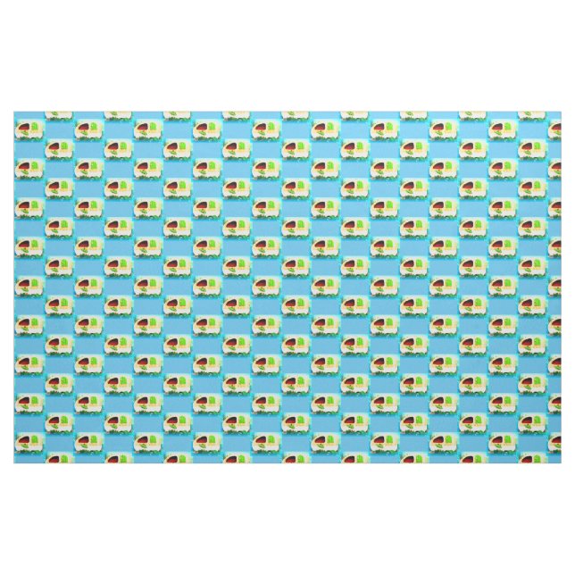 Customised Retro Vintage camper pattern blue Fabric (Yard)