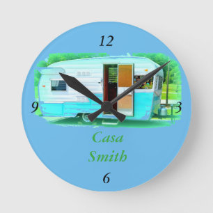 Customised Retro Vintage camper trailer Round Clock