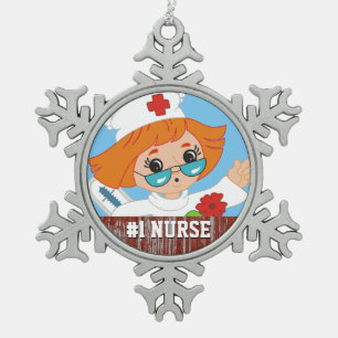 Customised RN Registered Nurse #1 Best Nurse Gift Snowflake Pewter Christmas Ornament