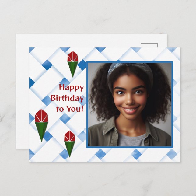 Customised Rose Weave Art Red Blue Green Birthday  Holiday Postcard (Front/Back)