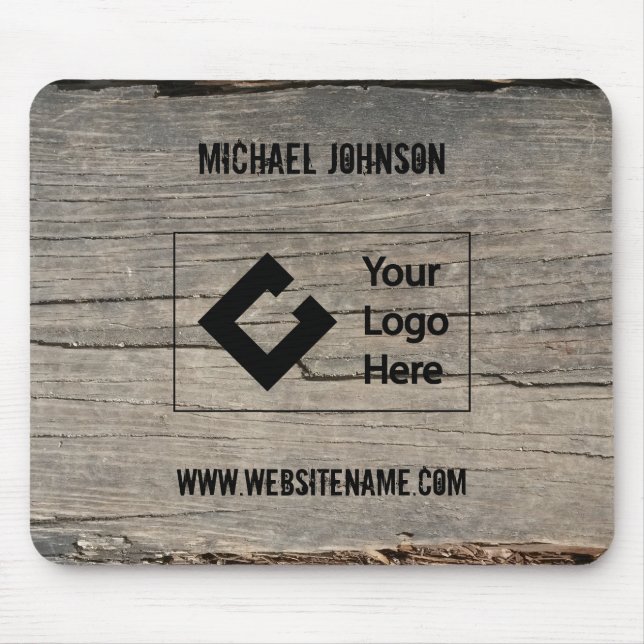 Customised Rustic Wood Texture Business with Logo Mouse Pad (Front)