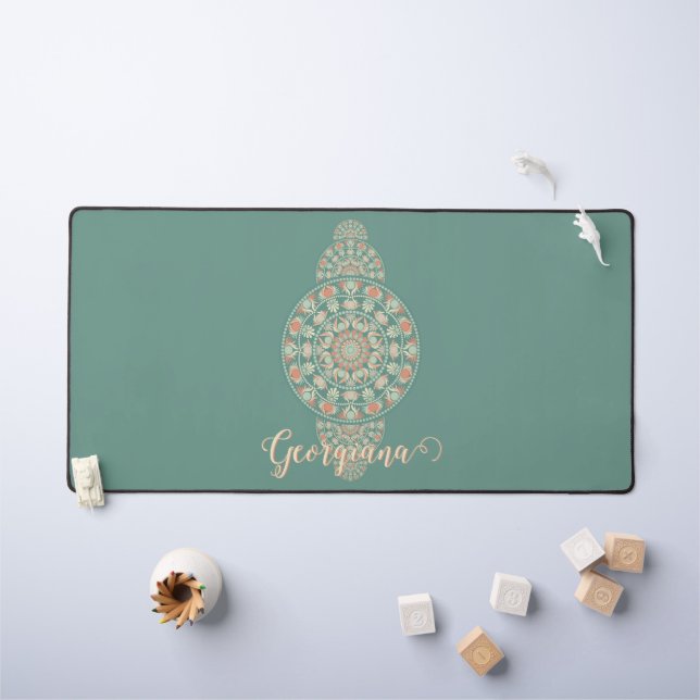 Customised Sage & Sand Retro Ornamental Mandala Desk Mat (Kids Table)