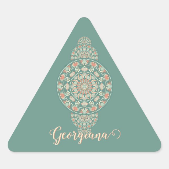 Customised Sage & Sand Retro Ornamental Mandala Triangle Sticker (Front)