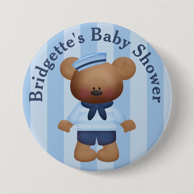 Customised Sailor Bear Baby Shower Button (Front)