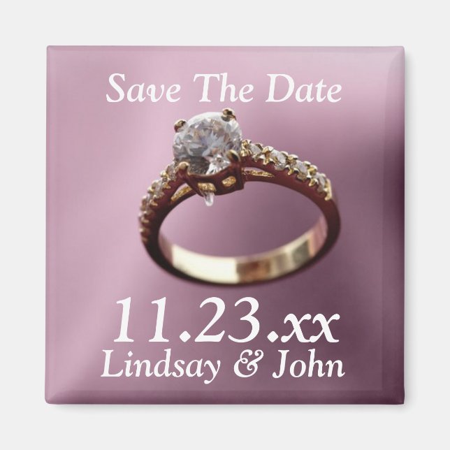 Customised Save The Date Diamond Engagement Ring M Magnet (Front)