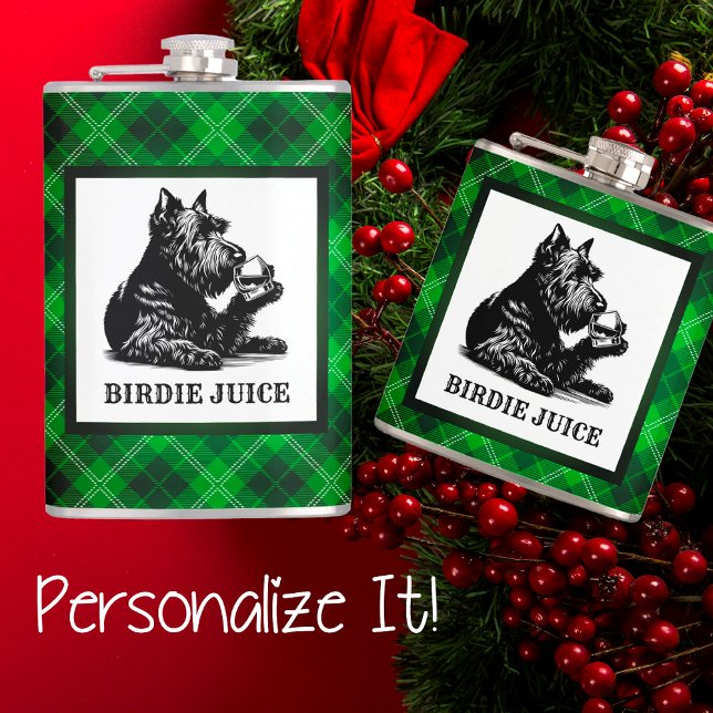 Customised Scotty Dog and Tartan Birdie Juice Hip Flask (Creator Uploaded)