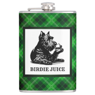 Customised Scotty Dog and Tartan Birdie Juice Hip Flask