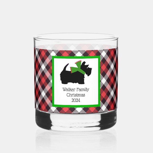 Customised Scotty Dog and Tartan Christmas Whiskey Glass (Front)