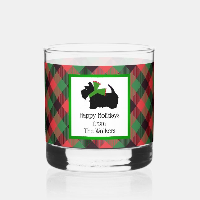 Customised Scotty Dog and Tartan Merry Christmas Whiskey Glass (Front)