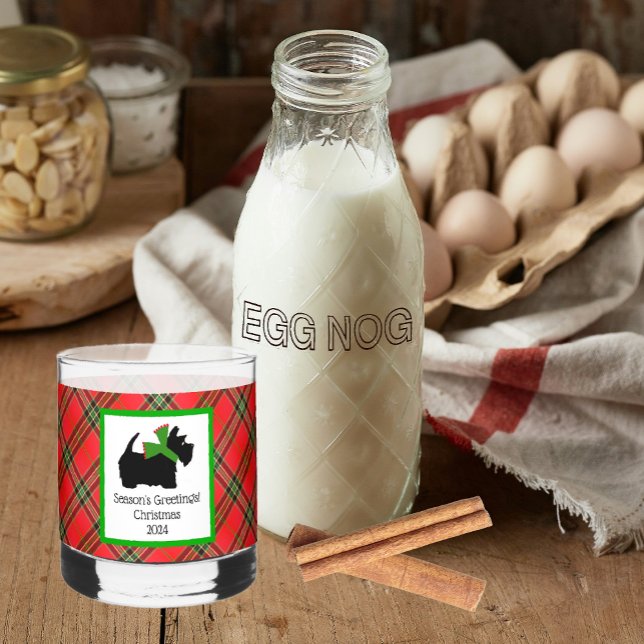 Customised Scotty Dog and Tartan Plaid Christmas Whiskey Glass (Homemade egg nog in a customized Scottie Christmas whiskey glass!)