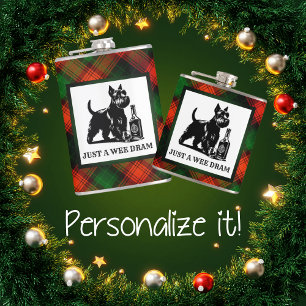 Customised Scotty Dog and Tartan Wee Dram  Hip Flask