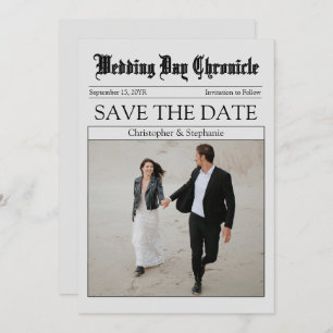 Customised Script Minimalist QR Code Newspaper Save The Date