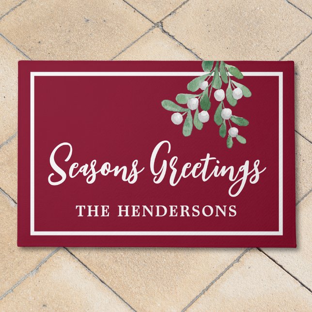Customised Seasons Greetings Maroon Christmas Doormat (Creator Uploaded)
