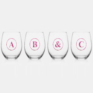 Customised Set, Pink Monogrammed Floral Lettering Stemless Wine Glass