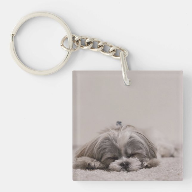 Customised Shih tzu Keychain, Sleeping Dog Key Ring (Front)