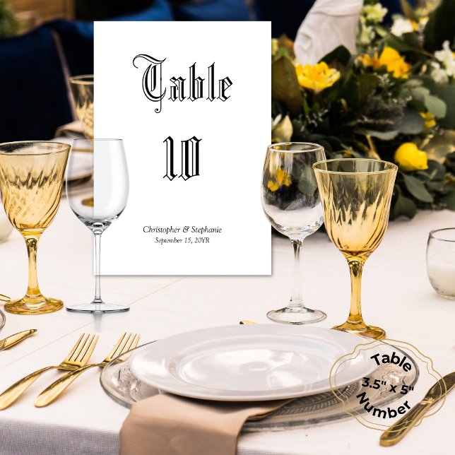 Customised Simple Classic Newspaper Style Seating  Table Number (Unique Newspaper Style Wedding Table Numbers Black Calligraphy)