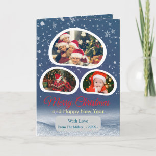 Customised Snow Flakes Blue Christmas Photo Holiday Card
