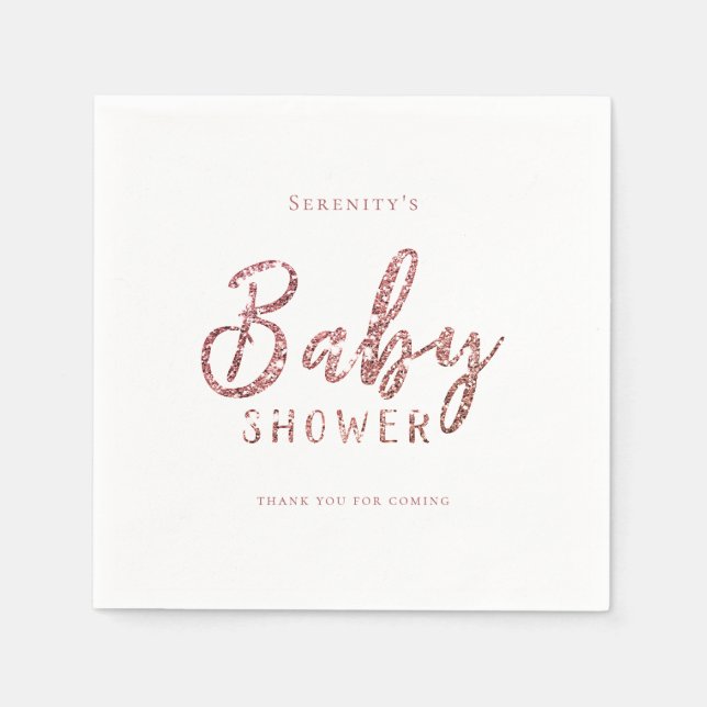 Customised sparkle rose gold glitter baby shower napkin (Front)