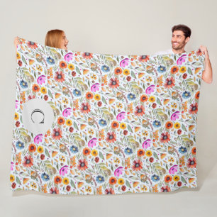 Customised Spring Wildflowers & Adorable Hedgehogs Fleece Blanket