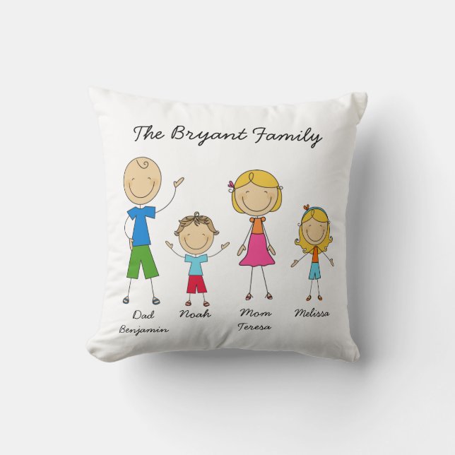 Customised Stick Figure Family MOJO Pillow (Front)