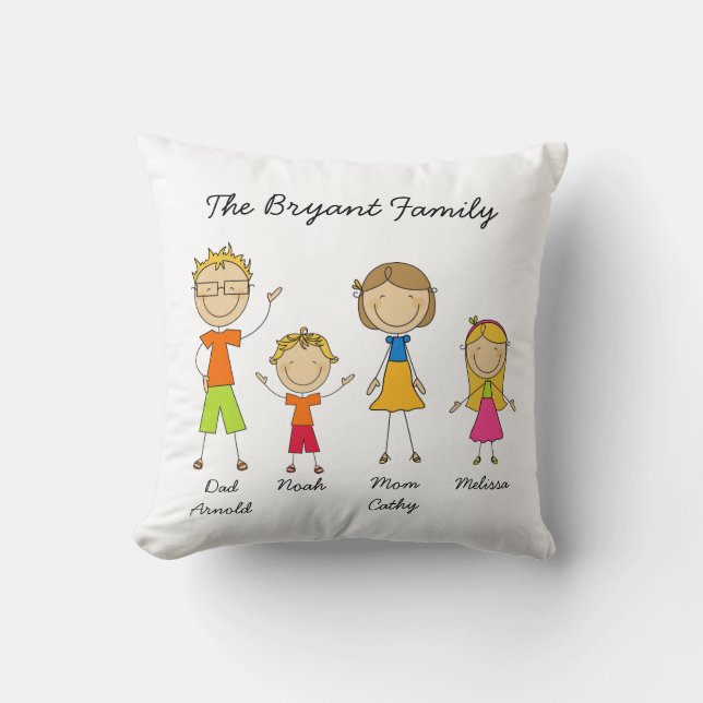 Customised Stick Figure Family MOJO Pillow (Front)
