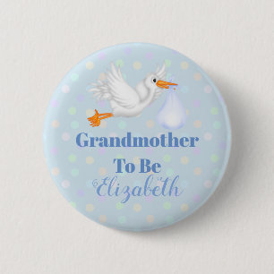 Customised Stork Grandmother To Be Baby Shower 6 Cm Round Badge