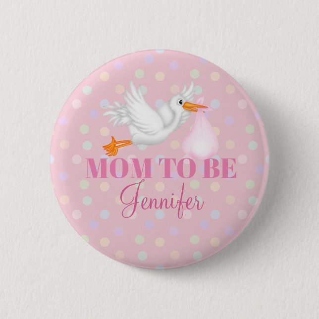 Customised Stork Mum to Be Baby Shower Button (Front)