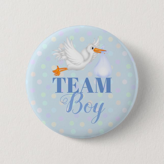 Customised Stork Team Boy Baby Shower Button (Front)