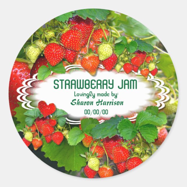 Customised Strawberry Jam Classic Round Sticker (Front)