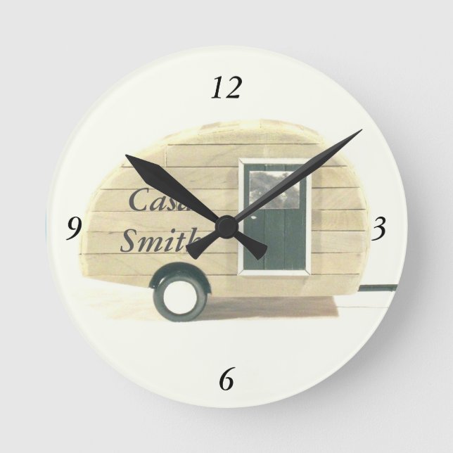 Customised Streamlined teardrop camper tan Round Clock (Front)