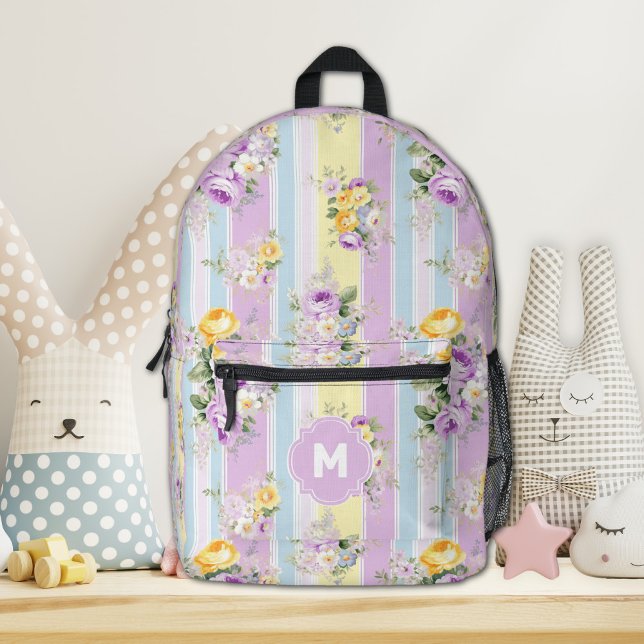Customised Striped Lavender Floral Backpack (Creator Uploaded)
