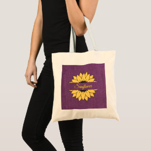 Customised Sunflower Purple burlap print Tote Bag