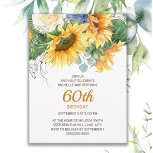 Customised Sunflowers Eucalyptus 60th Birthday Postcard