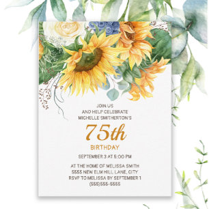Customised Sunflowers Eucalyptus 75th Birthday Postcard