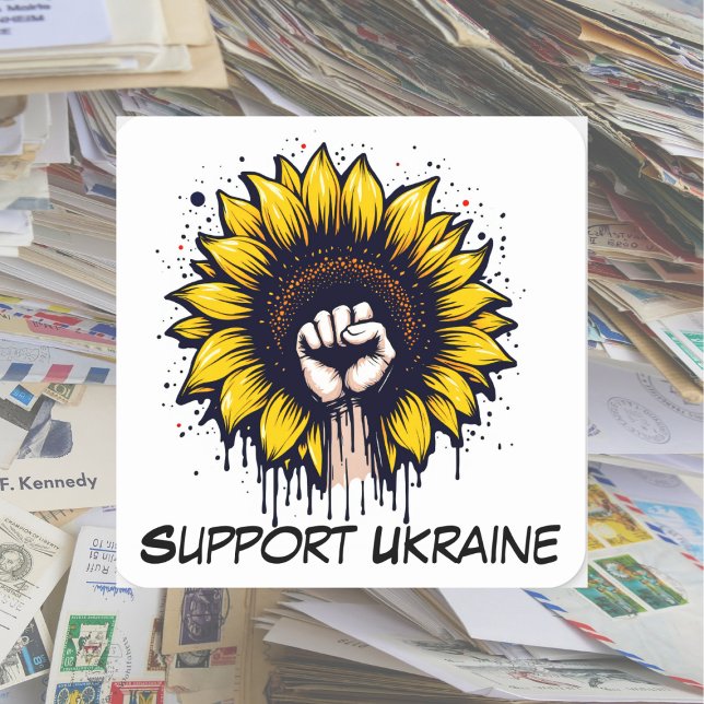Customised Support for Ukraine Sunflower & Fist Square Sticker (Creator Uploaded)