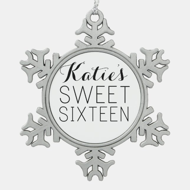 Customised Sweet 16 Favour Snowflake Pewter Christmas Ornament (Front)