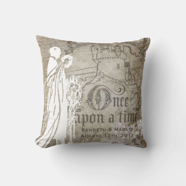 Customised Tan Floral Once Upon a Time Pillow (Front)
