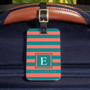 Customised Teal Blue Green Coral Pink Colour Block Luggage Tag