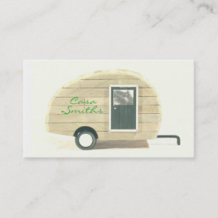 Customised teardrop Vintage camper tan Business Card