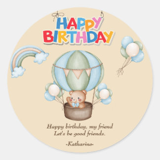 Customised teddy bear, happy birthday classic round sticker