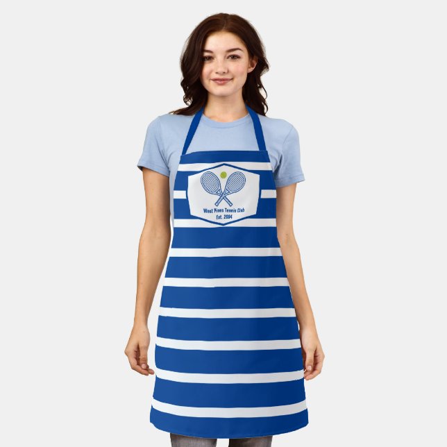 Customised Tennis Player Blue Striped Apron (Worn)