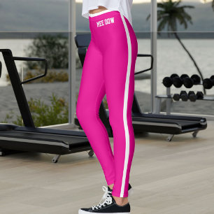 Customised Text Pet Cat Mum Hot Pink White Stripes Leggings