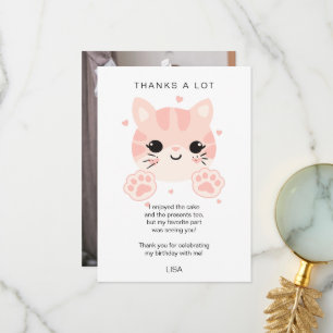 Customised text, photos, cute cat face and paw thank you card