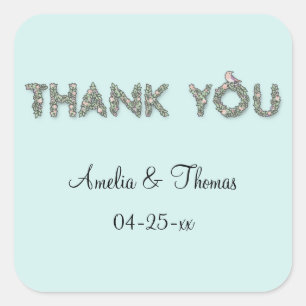 Customised Thank You Floral Text Square Sticker