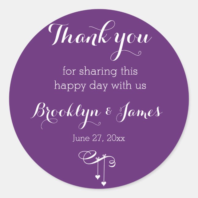 Customised Thank You Purple Wedding Stickers (Front)